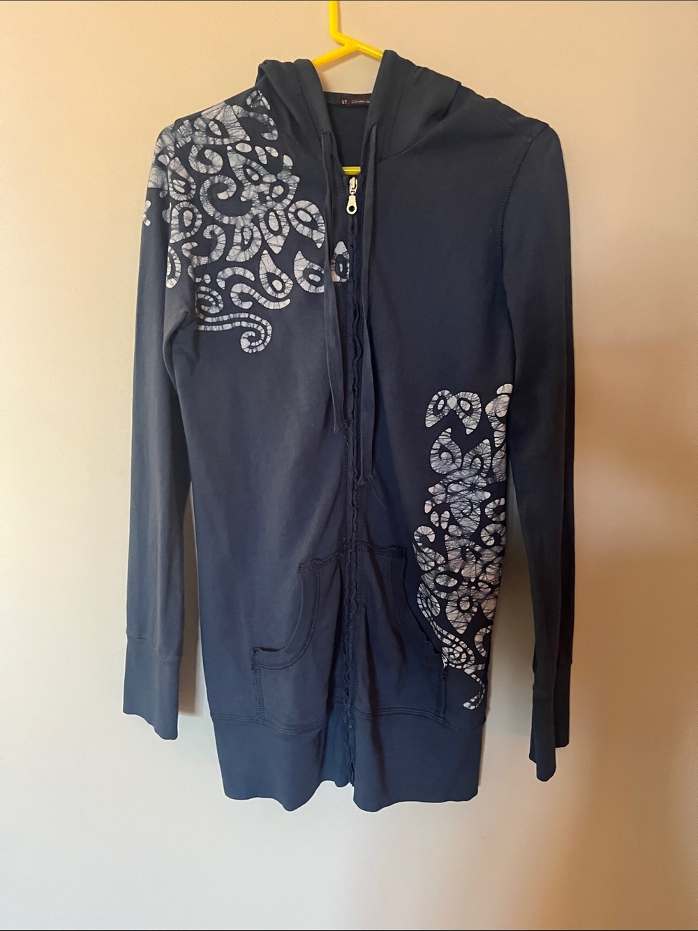 Women's Navy Zip Hoodie with White Floral Print